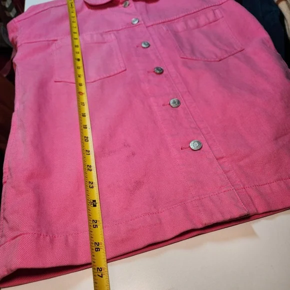 Y2K GAP Denim Jacket Pink Utility Button Oversized Trucker Cargo Streetwear XS - Picture 11 of 15